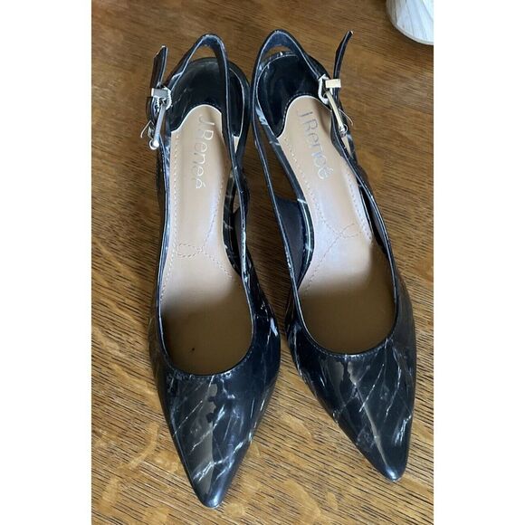 J. Renee Masiela Black Marble Metal Heel High Taper Toe Sling Memory Foam 7.5 M - Picture 7 of 12